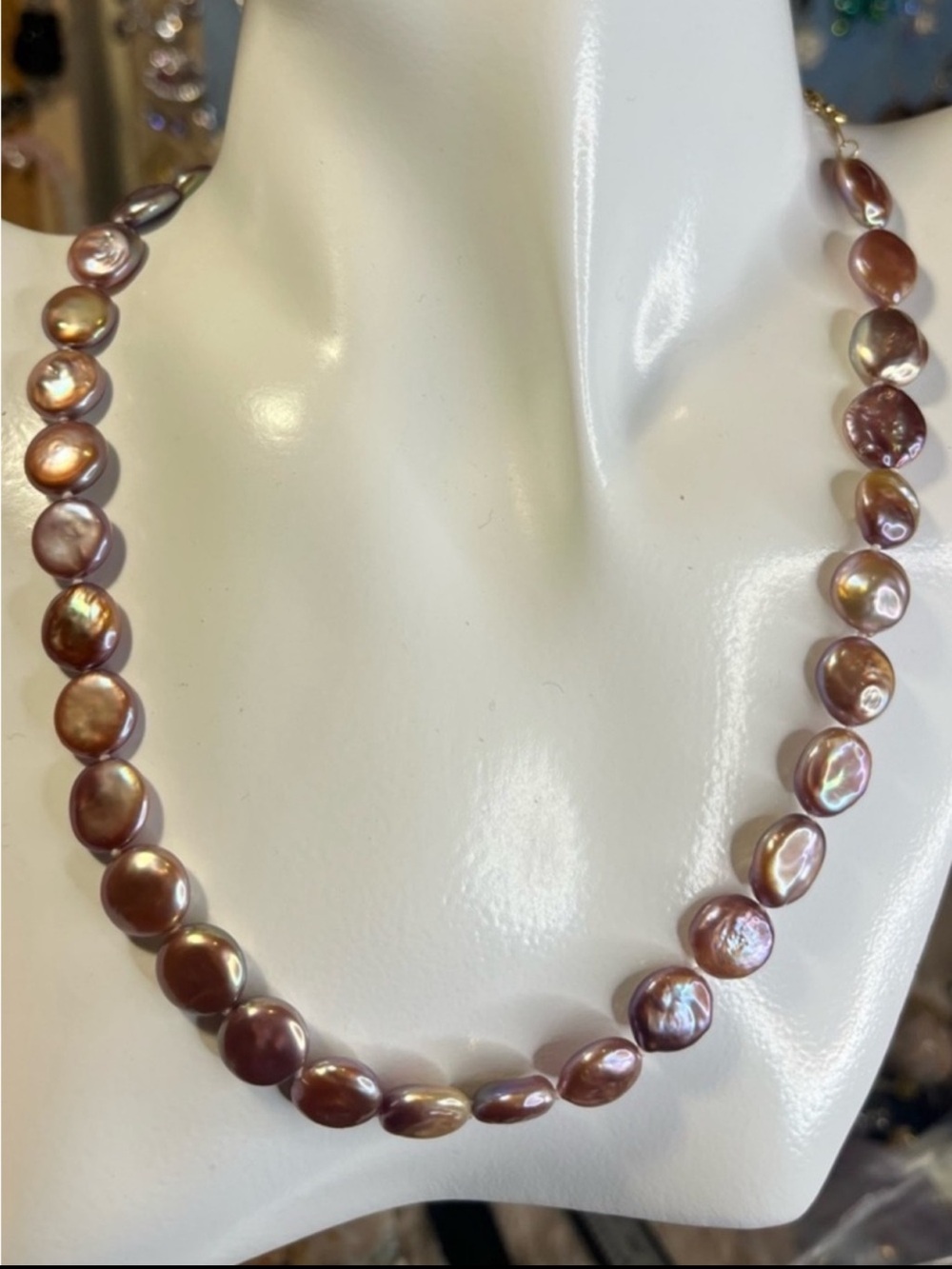 Intrinsic Metallic Purple Freshwater Pearl Button Necklace 10-10.5mm  16 inches